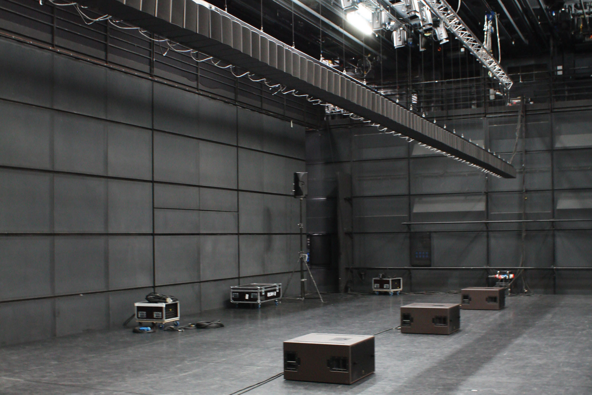 Empty grey black box studio. 