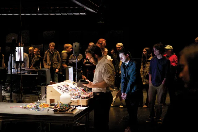 Peter Edwards amongst a crowd.