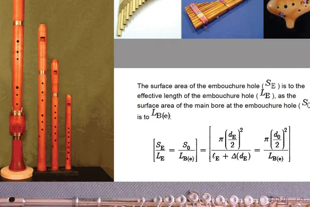 An informational slide showing a mathematic equation among pictures of different types of flutes.