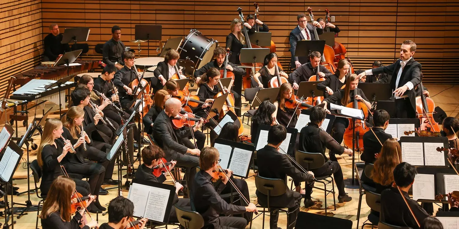rensselaer orchestra onstage in the EMPAC Concert Hall