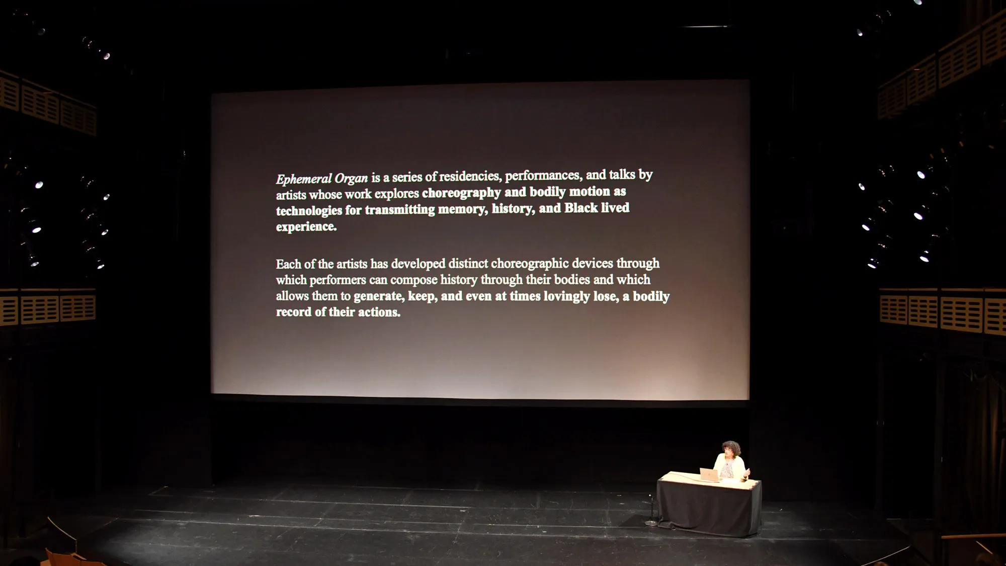 tara aisha willis on the stage of the EMPAC theater